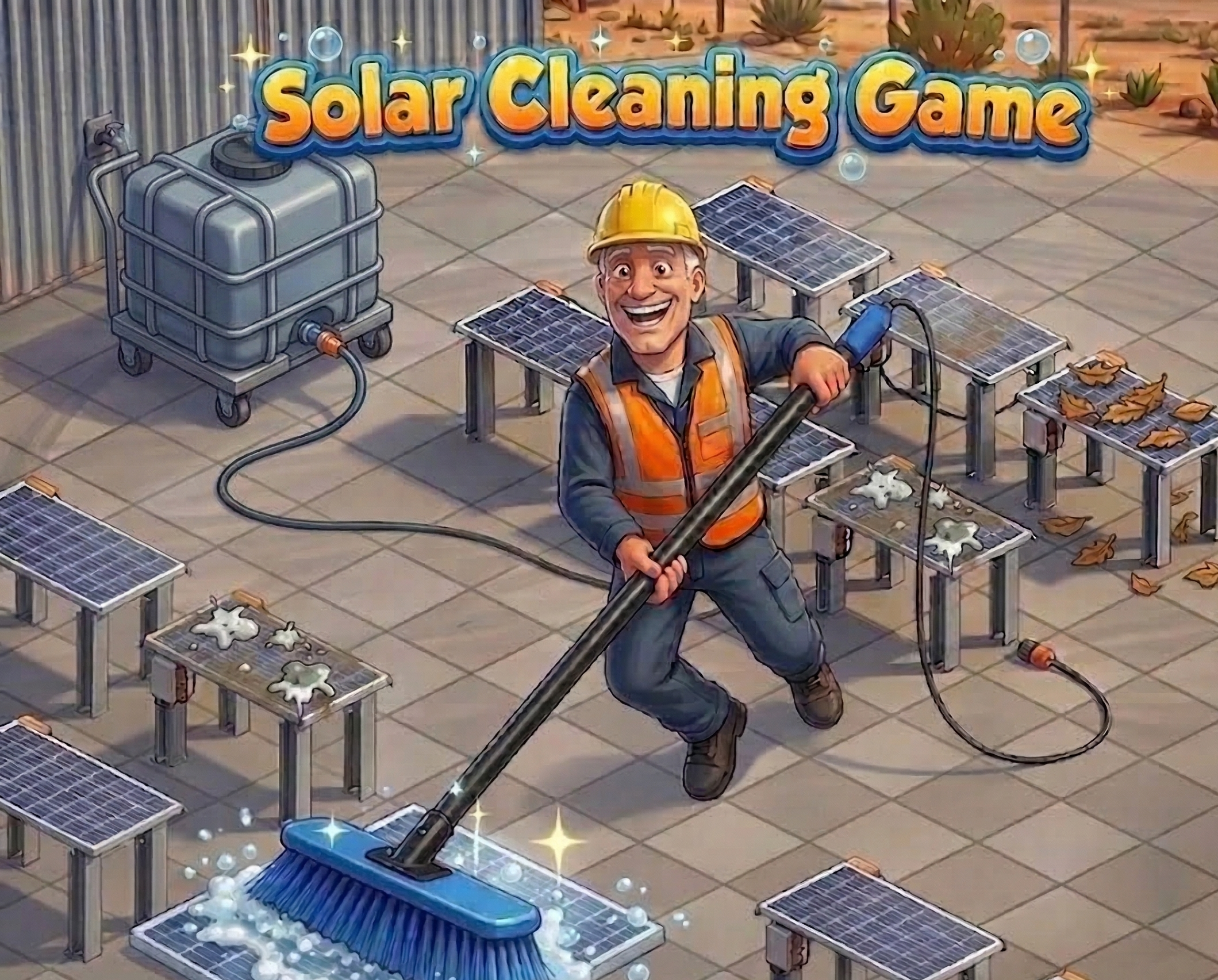 Solar Cleaning Game β isometric solar farm with worker cleaning panels